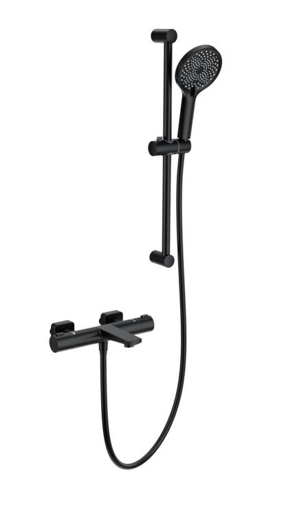 Смеситель для ванны Wonzon & Woghand WW-C2021-A-MB с душевым гарнитуром и термостатом, черный матовый