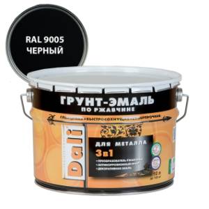 Грунт-эмаль по ржавчине 3 в 1 гладкая алкидная Dali RAL 9005 черный 10 л