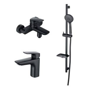 Душевой комплект Aquatek Вега AQ1030MB Смеситель для раковины + Смеситель для ванны + Душевой гарнитур, черный матовый
