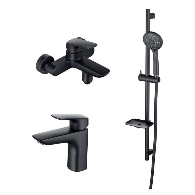 Душевой комплект Aquatek Вега AQ1030MB Смеситель для раковины + Смеситель для ванны + Душевой гарнитур, черный матовый