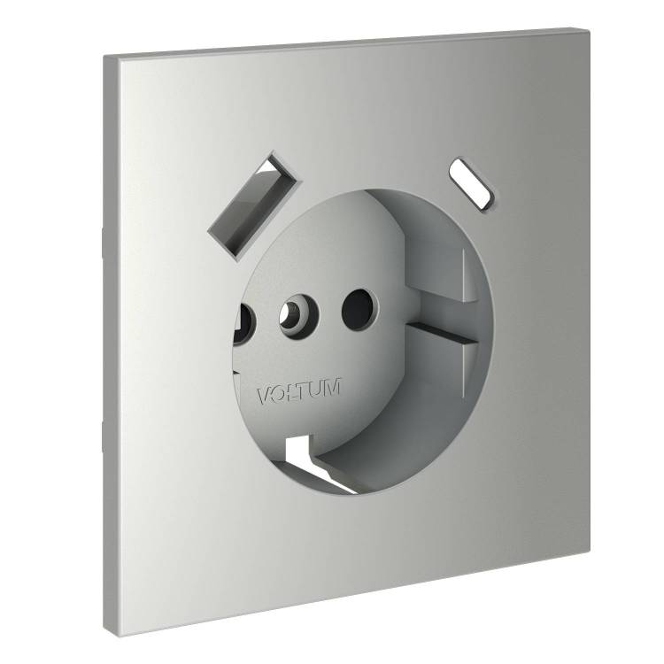 Лицевая панель для розетки с заземлением, шторками и USB Type A+C Voltum S70 VLS001005 сталь