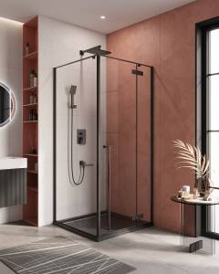 Душевой уголок Cezares LINER-A-1-90-C-NERO-R профиль черный, стекло прозрачное, 90x90x195