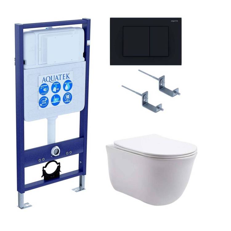 Унитаз с инсталляцией Aquatek Классик-012 4в1 с черной матовой кнопкой