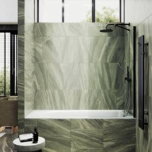 Шторка на ванну MaybahGlass MGV-65-6ш стекло прозрачное, профиль черный, 1400x900