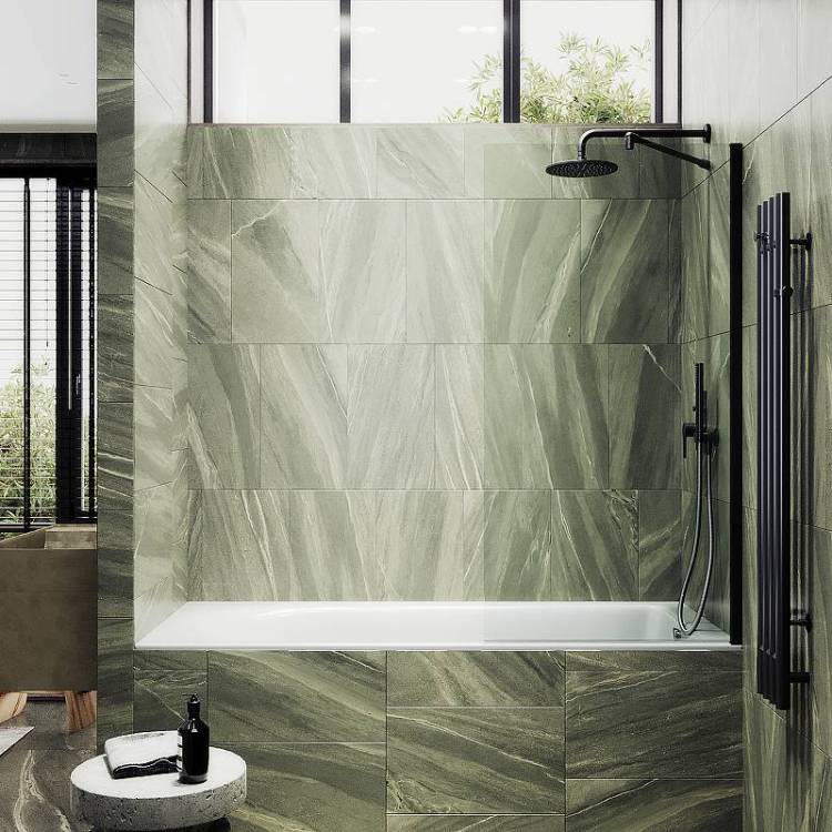 Шторка на ванну MaybahGlass MGV-65-6ш стекло прозрачное, профиль черный, 1400x900