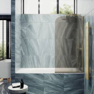 Шторка на ванну MaybahGlass MGV-125-3у стекло бронза матовая, профиль золото, 1400x340