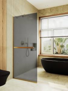 Душевая перегородка MaybahGlass MGD-730-3у 79x195, стекло графит матовый 8 мм, профиль золото
