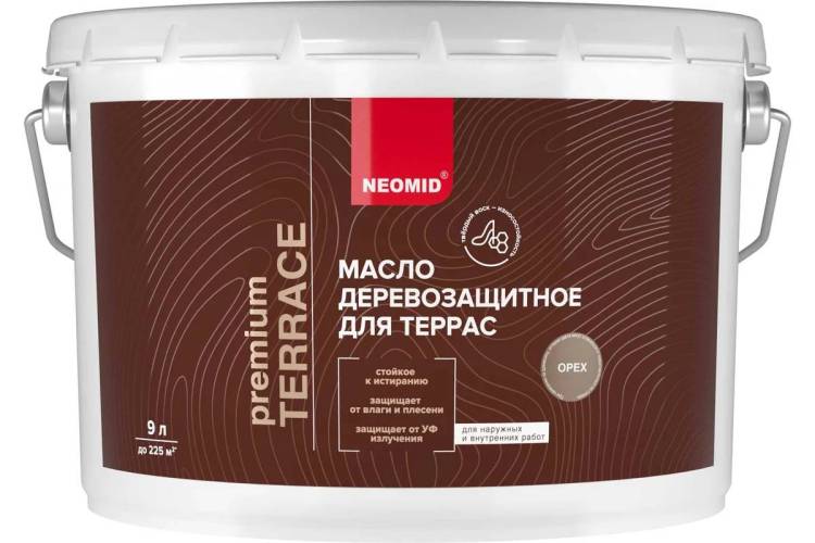 Масло деревозащитное для террас Neomid Terrace шелковисто-матовое орех 9 л