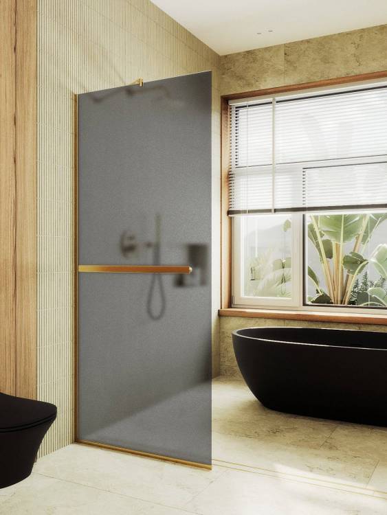 Душевая перегородка MaybahGlass MGD-730-3у 79x195, стекло графит матовый 8 мм, профиль золото