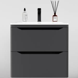 Тумба с раковиной Style Line Марелла 60 подвесная, 2 ящика, Люкс антискрейтч, серый матовый, PLUS