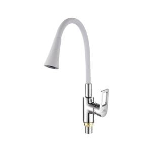 Смеситель для кухни Fashun A4253+B13 с гибким изливом, хром, белый