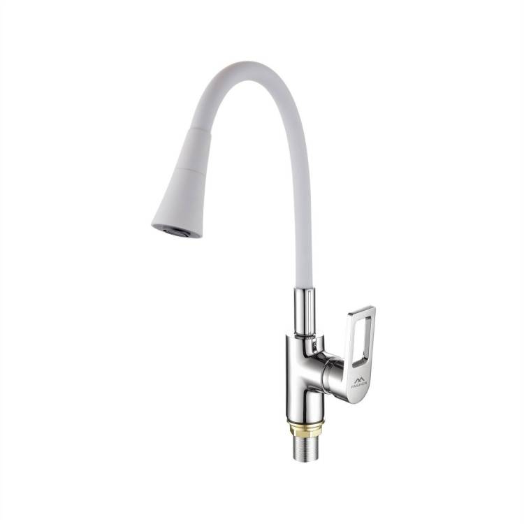 Смеситель для кухни Fashun A4253+B13 с гибким изливом, хром, белый