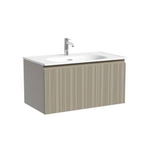 Тумба с раковиной Sancos Code подвесная, 80x46x42, с одним ящиком оснащенным доводчиками, Серая платина