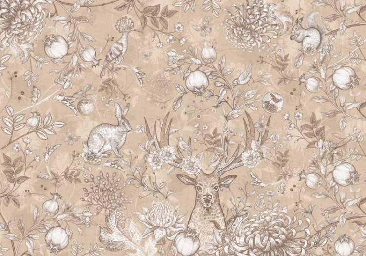 3D Фотообои Artegrafico «Винтажная композиция с животными в коричневых тонах» FN-012 акварель