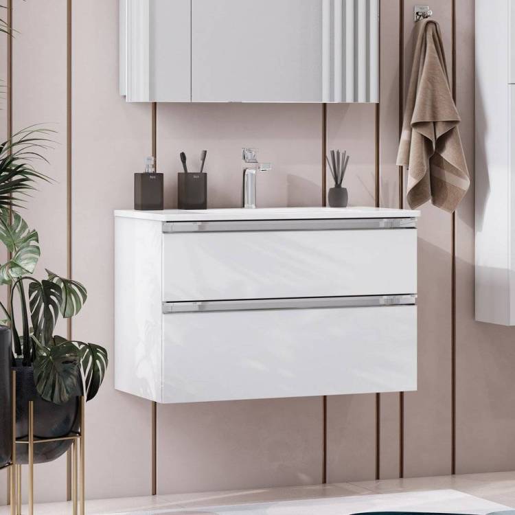 Тумба с раковиной Roca The Gap 80, 2 ящика, белый глянец