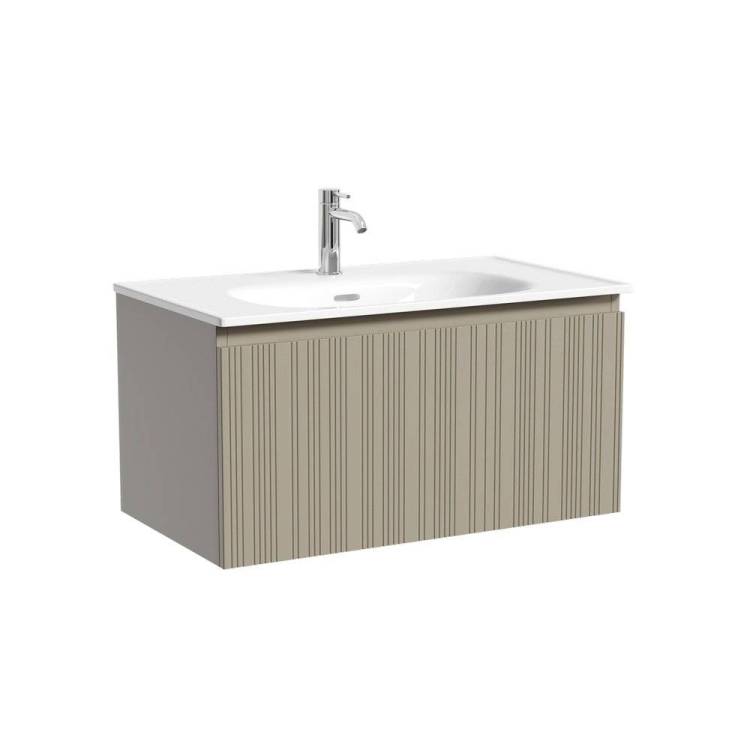 Тумба с раковиной Sancos Code подвесная, 80x46x42, с одним ящиком оснащенным доводчиками, Серая платина
