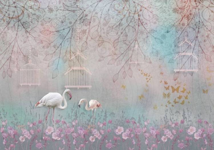 3D Фотообои Artegrafico «Фламинго в розовом лесу» FN-052 акварель