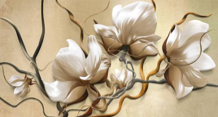3D Фотообои Artegrafico «Изящные ветви магнолий» BT-035 акварель