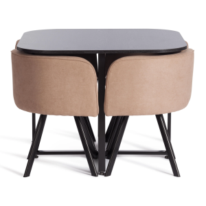 Набор обеденный Tetchair Quadron (mod. PT14) 21301 бежевый, черный, стулья шенилл 100x100x73