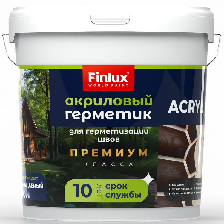 Акриловый герметик для герметизации швов и стыковых соединений в деревянном домостроении Finlux Acryl 100 матовый белый 1.5 кг