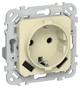 Розетка 1-местная с заземлением, шторками и USB Type A+A IEK Flite FI-R14-16-1-U21-D31-K87 навахо