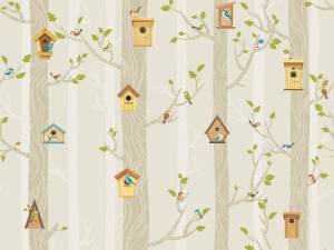 Бесшовные Eco обои Ortograf Little friends 34403 Скворечники Ворс+ ОЕ+