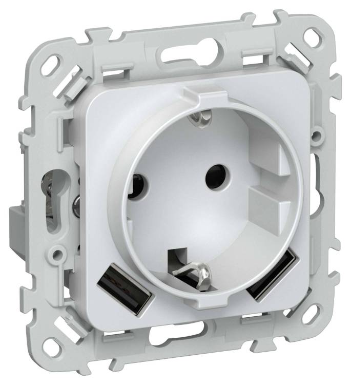 Розетка 1-местная с заземлением, шторками и USB Type A+A IEK Flite FI-R14-16-U21-D31-K36 жемчуг