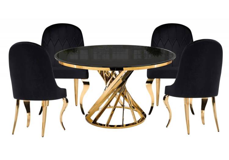 Обеденная группа Woodville Аган 599483 black, gold, стулья велюр
