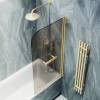Шторка на ванну MaybahGlass MGV-766-3 40x140, поворотная, стекло бронза 6 мм, профиль золото, с полотенцедержателем