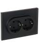 Розетка 2-местная с заземлением и шторками IEK Forte&Piano FP-R24-16-1-K02 черный