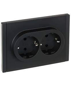 Розетка 2-местная с заземлением и шторками IEK Forte&Piano FP-R24-16-1-K02 черный