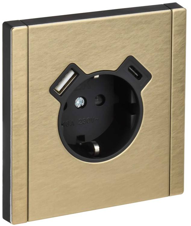 Розетка 1-местная с заземлением, шторками и USB Type A+С IEK Forte&Piano FP-R14-16-U22-018-M-K37 шампань