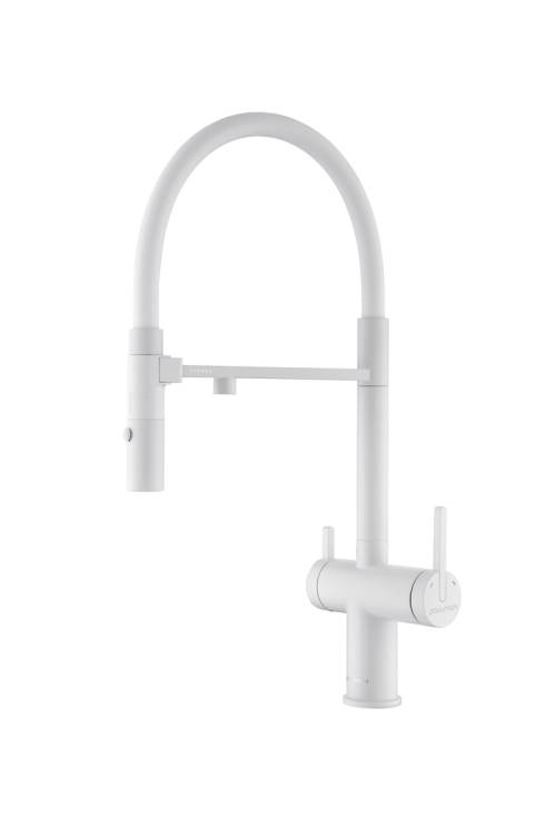 Смеситель для кухни Paulmark Gravity Gr213888-WH с гибким изливом, белый матовый