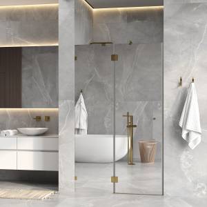 Душевая дверь в нишу Wasserkraft Ems 76H05L-MR профиль глянцевое золото, стекло зеркальное, 121x100x200