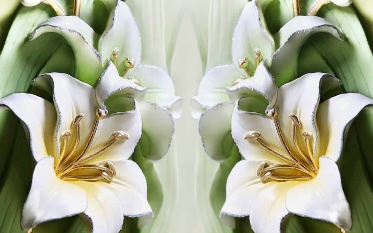 3D Фотообои Artegrafico «Зеленые лилии из керамики» BR-016 канвас