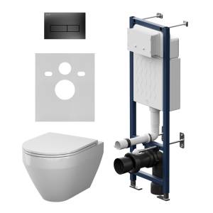 Унитаз с инсталляцией Am.Pm Spirit V2.0 IS110338.701900 безободковый, сиденье микролифт, клавиша черная матовая