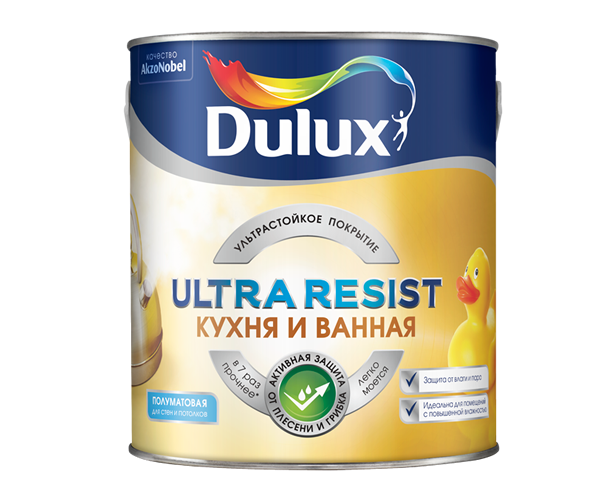 DULUX ULTRA RESIST КУХНЯ И ВАННАЯ краска, полуматовая база BW (1л)