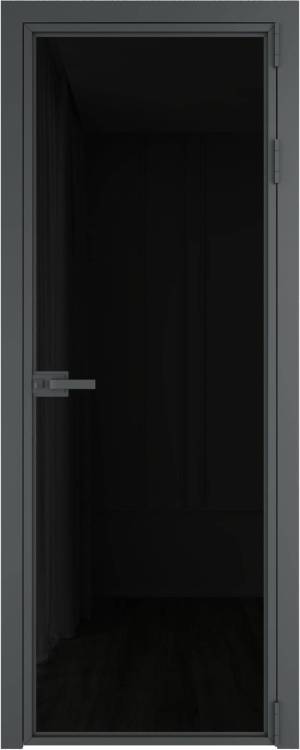 Межкомнатная дверь Profil Doors 1 AX цвет профиля Серая ночь, стекло безопасное 6 мм черный триплекс 600x2000