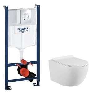 Комплект Grohe GR7450480 Инсталляция для унитаза Grohe Rapid SL + Унитаз подвесной beWash Minimal безободковый, с сиденьем микролифт, белый глянец