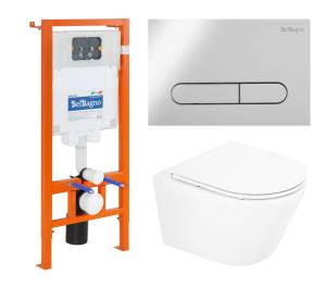 Комплект Унитаз подвесной BelBagno Tre BB8001CHR/SC + Система инсталляции для унитазов BelBagno BB002-80  с кнопкой смыва BB005-PR-CH