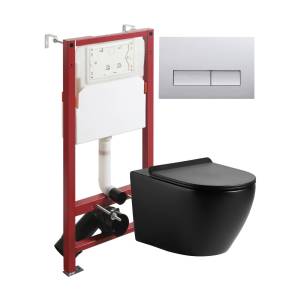 Унитаз с инсталляцией Agger ATI03144+APB200 безободковый, с крышкой-сиденьем микролифт, с кнопкой, кнопка хром