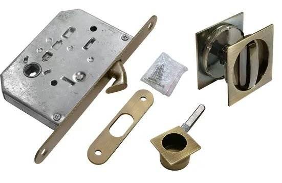 Комплект для раздвижных дверей Morelli MHS-2 WC AB античная бронза, с замком