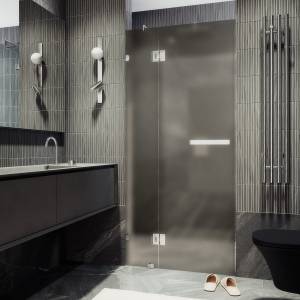 Душевая дверь в нишу MaybahGlass MGD-492-4 с добором на петлях, стекло бронза матовая, профиль хром глянцевый, 1950x900