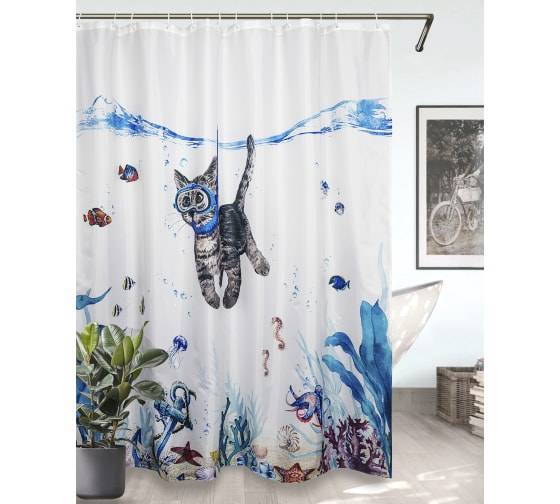 Штора для ванной Bath Plus akch-21327 с кольцами, 180x200, белый