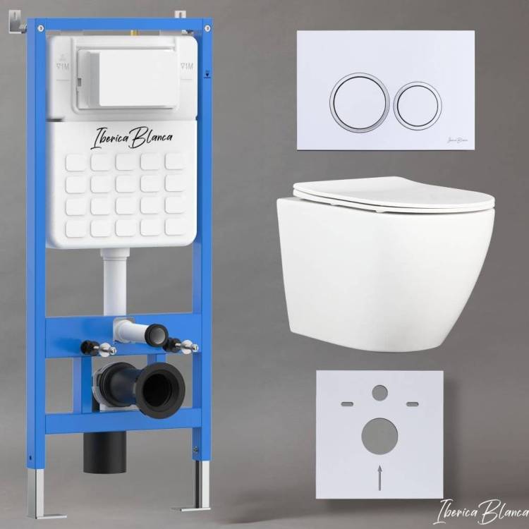 Комплект Iberica Blanca Bilbao Alto IB001.BLA.231.821 унитаз безободковый, белый, сиденье микролифт, клавиша смыва белый глянцевый