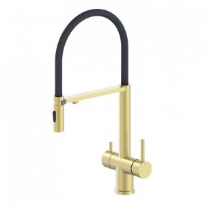 Смеситель для кухни Wonzon & Woghand WW-88458009-BG с гибким изливом и подключением фильтра, брашированное золото