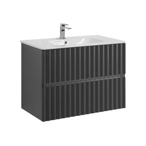 Тумба с раковиной Art&Max Elegant с подсветкой ручек, Серый матовый, 58.5x80