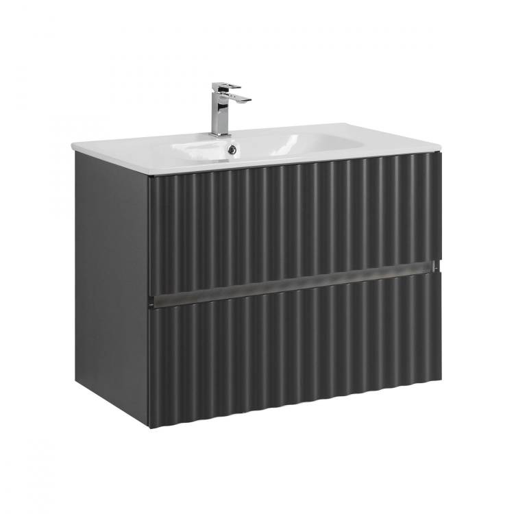 Тумба с раковиной Art&Max Elegant с подсветкой ручек, Серый матовый, 58.5x80