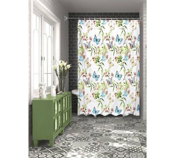 Штора для ванной Bath Plus Flying Garden ch14041 180x200, белый, зеленый, оранжевый