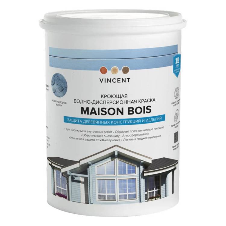 Краска водно-дисперсионная кроющая с воском для защиты древесины Vincent Maison En Bois база C 0.9 л